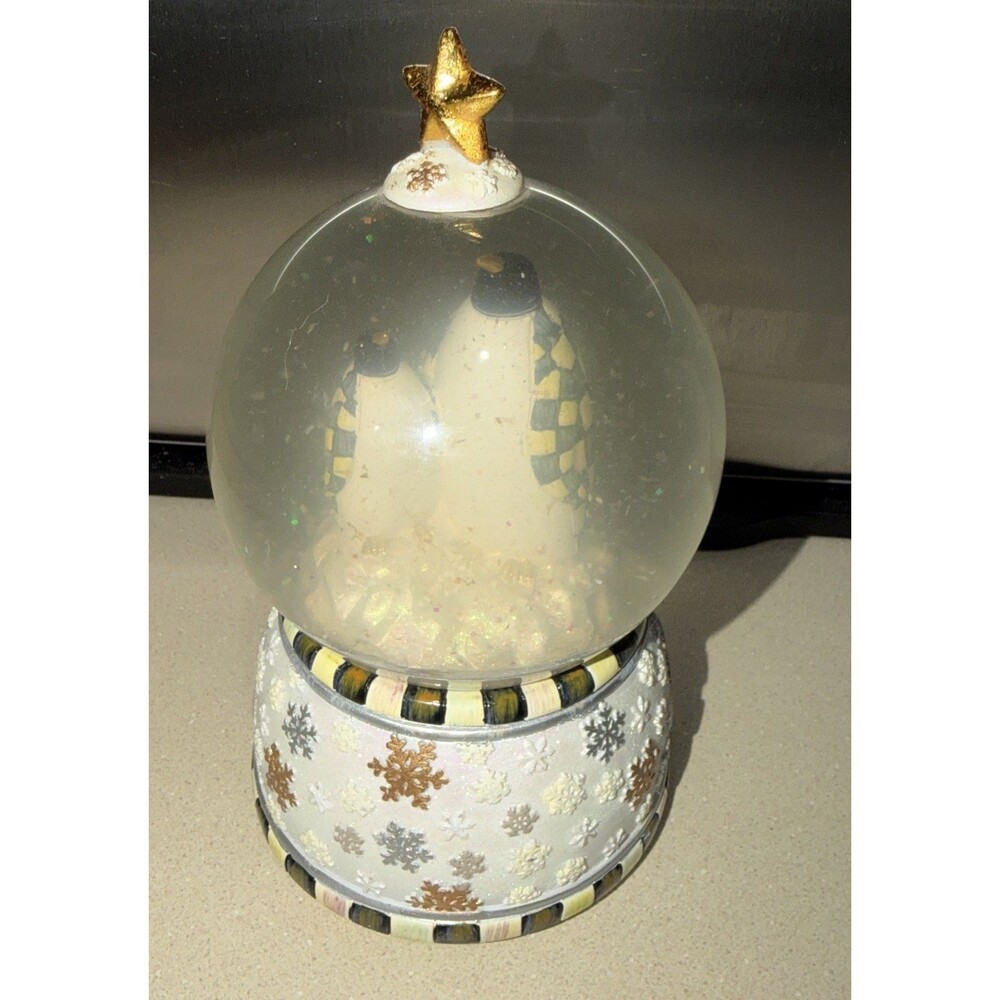 MacKenzie-Childs Penguin Musical Snow Globe Courtly Check Let It Snow Cloudy